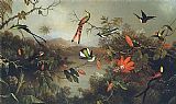 Tropical Canvas Paintings - Tropical Landscape with Ten Hummingbirds 1870